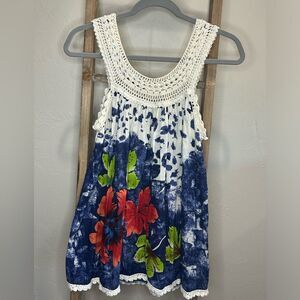 Jasmine Tropical Floral Cotton Crochet Tank XL